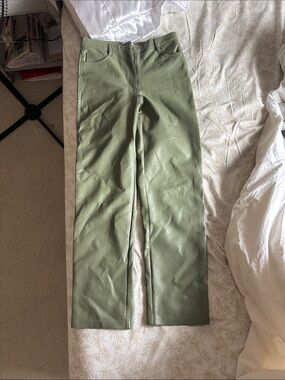 Aritzia Straight Leg leather pants in Sage Green